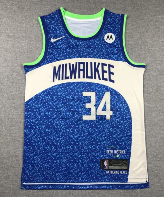 Antetokounmpo Basketball Jersey #34 Milwaukee Bucks 2024 City Edition Blue