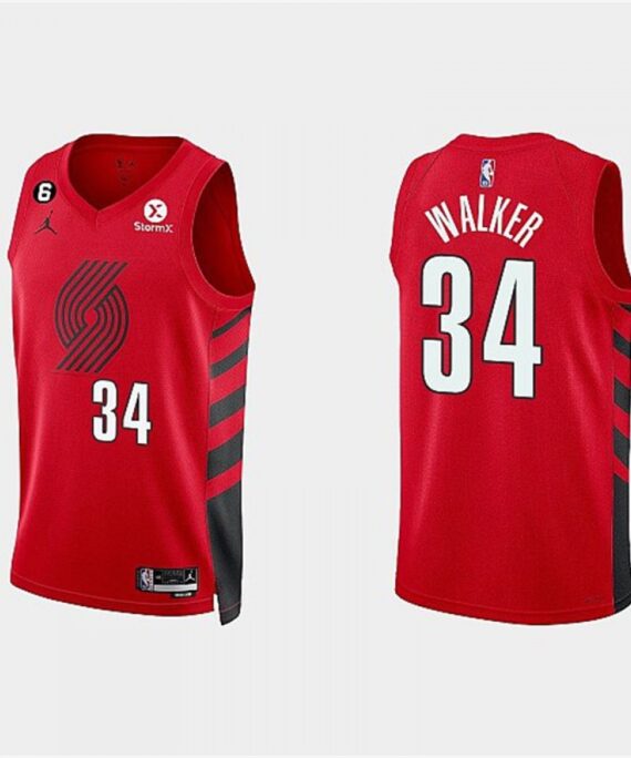 Jabari Walker Basketball Jersey #34 Portland Trail Blazers 2023 Red Statement Edition