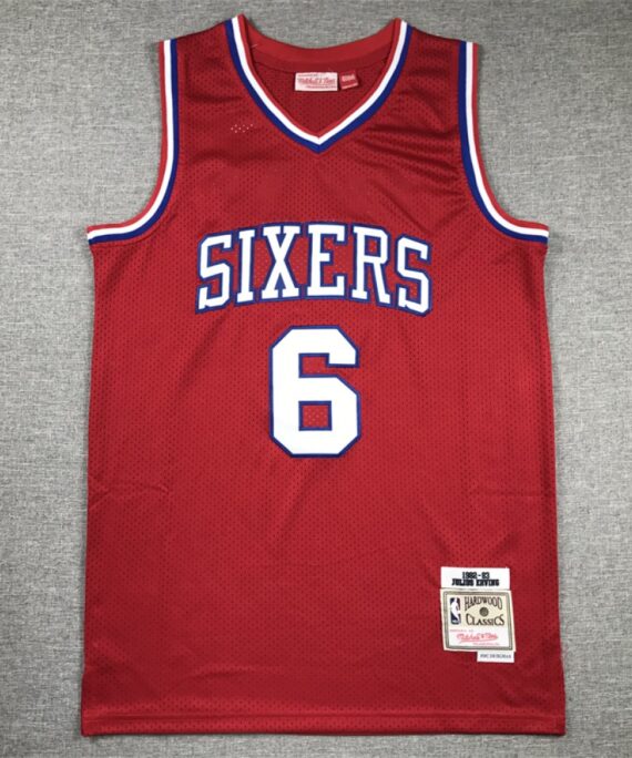 Julius Erving Basketball Jersey #6 Philadelphia 76ers 1982-83 Retro Red