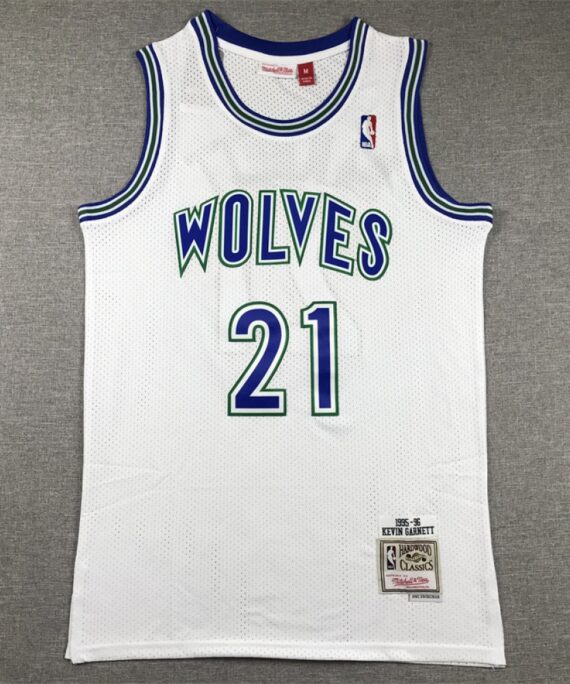 Kevin Garnett Basketball Jersey #21 Minnesota Timberwolves 1995-96 Retro White