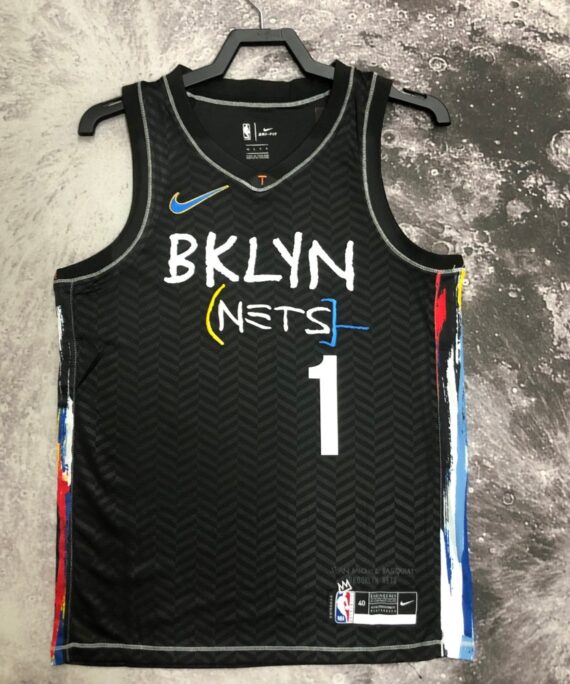 Mikal Bridges Basketball Jersey #1 Brooklyn Nets Black Graffiti