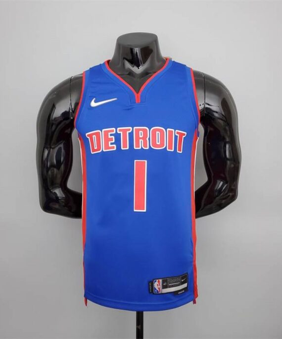 Allen Iverson Basketball Jersey#1 Detroit Pistons Blue 75th Anniversary Edition