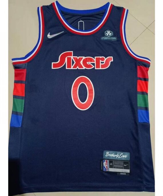 Tyrese Maxey Basketball Jersey#0 Philadelphia 76ers 2022 Dark Blue 75th Anniversary Edition