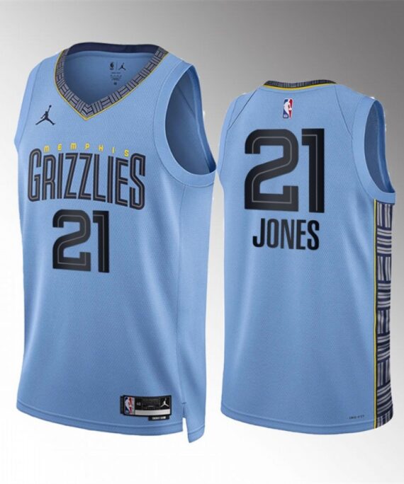 Tyus Jones Basketball Jersey#21 Memphis Grizzlies 2023 Blue Statement Edition