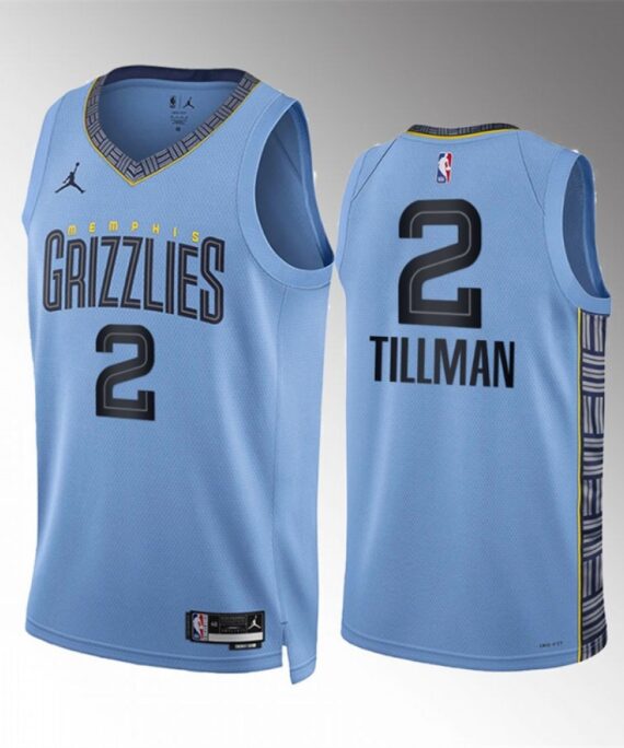 Xavier Tillman Sr.Basketball Jersey#2 Memphis Grizzlies 2023 Blue Statement Edition