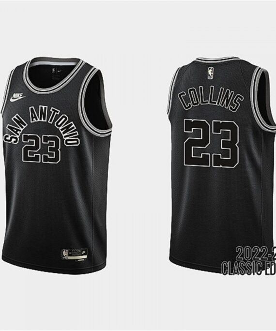 Zach Collins Basketball Jersey#23 San Antonio Spurs 2023 Black Classic Edition