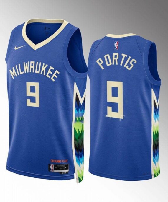 Bobby Portis Basketball Jersey #9 Milwaukee Bucks 2022-23 City Edition Blue