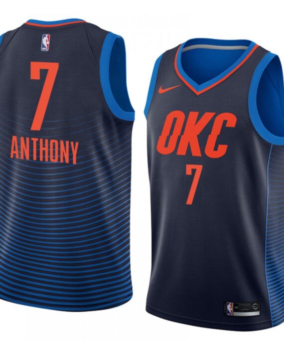 Carmelo Anthony Basketball Jersey #7 Oklahoma City Thunder Dark Blue with Stripes