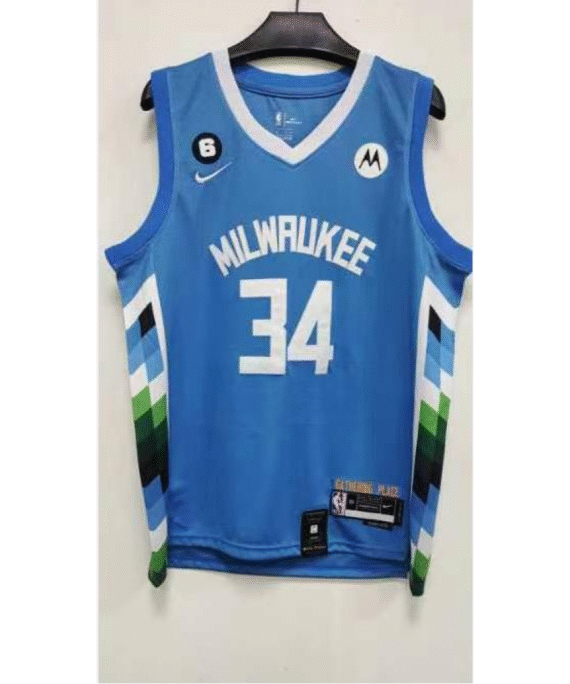 Giannis Antetokounmpo Basketball Jersey #34 Milwaukee Bucks 2023 Blue City Edition