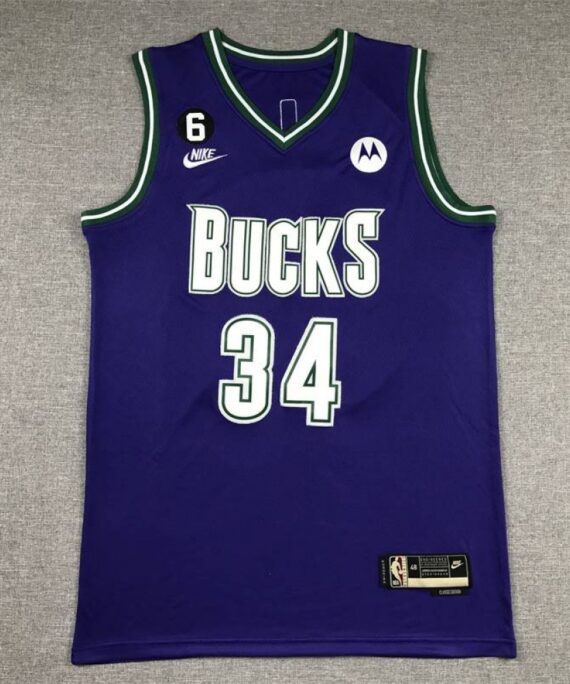 Giannis Antetokounmpo Basketball Jersey #34 Milwaukee Bucks 2023 Purple Icon Edition