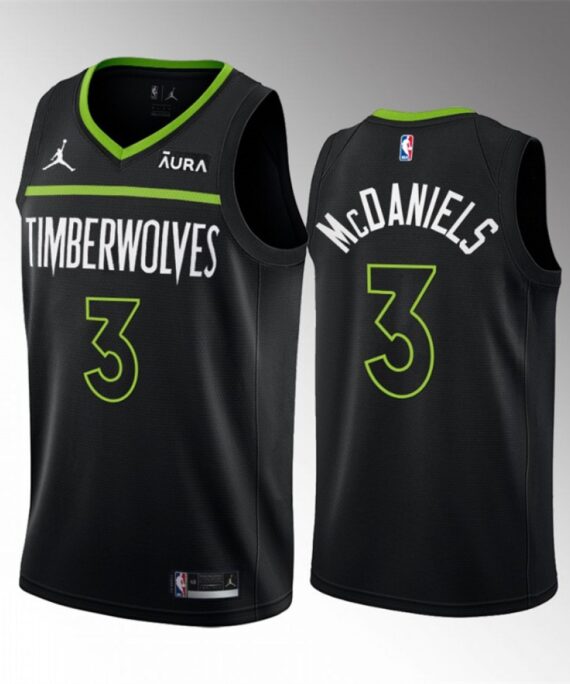 Jaden McDaniels Basketball Jersey #3 Minnesota Timberwolves 2023 Black Statement Edition