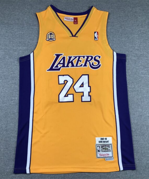 Kobe Bryant Basketball Jersey #24 Los Angeles Lakers 60th Anniversary Edition Yellow